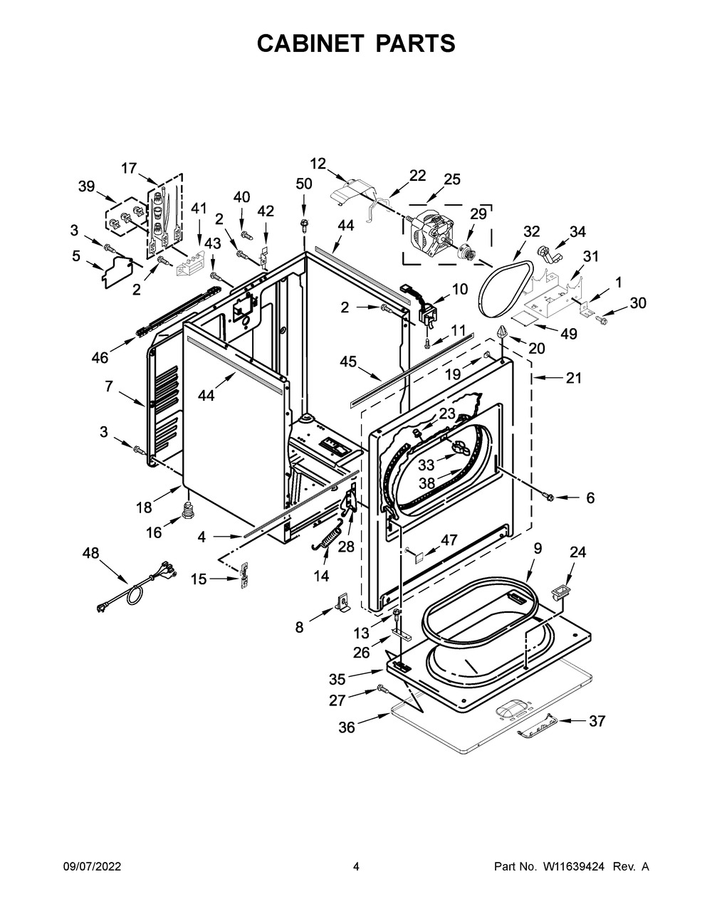 Cabinet Parts Diagram and Parts List for WGD500RLW0  Whirlpool Dryer