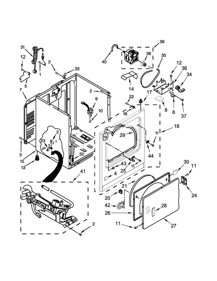 Cabinet Parts Diagram and Parts List for WGD4975EW1  Whirlpool Dryer