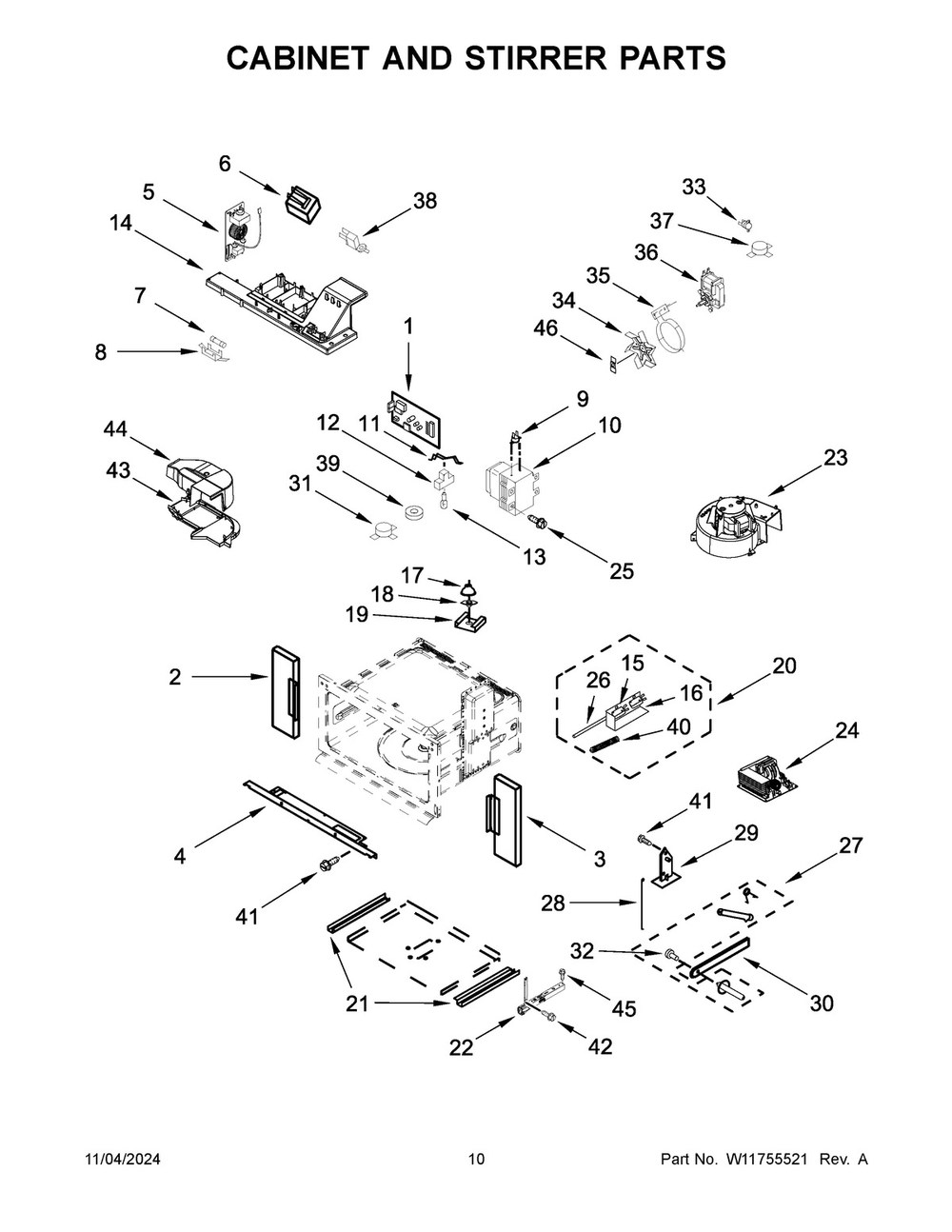 06 - Cabinet And Stirrer Parts Diagram and Parts List for JMW3430LL04  Whirlpool Microwave Oven Combo