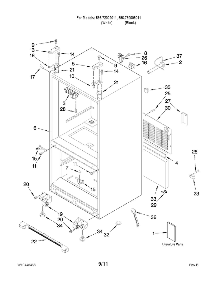 Cabinet Parts Diagram and Parts List for 10672009011  Kenmore Refrigerator