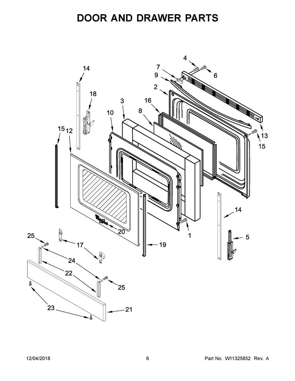 Door And Drawer Parts Diagram and Parts List for WEC310SAGS2  Whirlpool Range