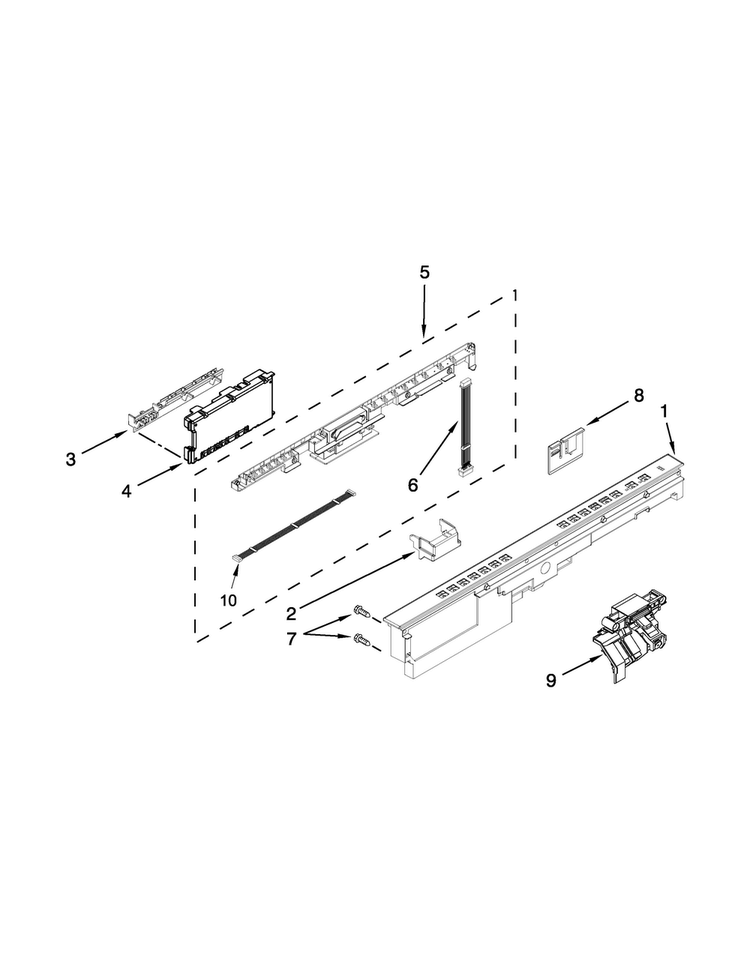 Control Panel And Latch Parts Diagram and Parts List for 7WDT790SAYM3  Whirlpool Dishwasher