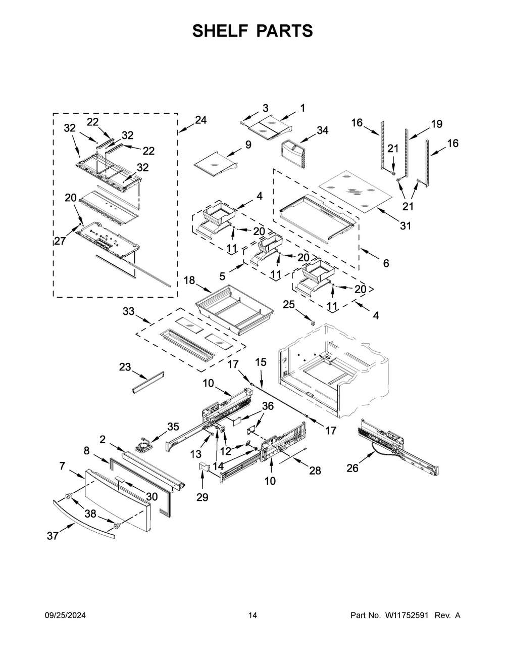 08 - Shelf Parts Diagram and Parts List for WRMF7736PV01  Whirlpool Refrigerator