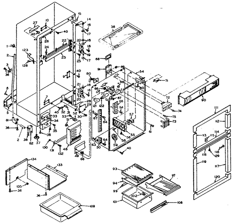 Cabinet Parts Diagram and Parts List for 106T14EX  Kenmore Refrigerator