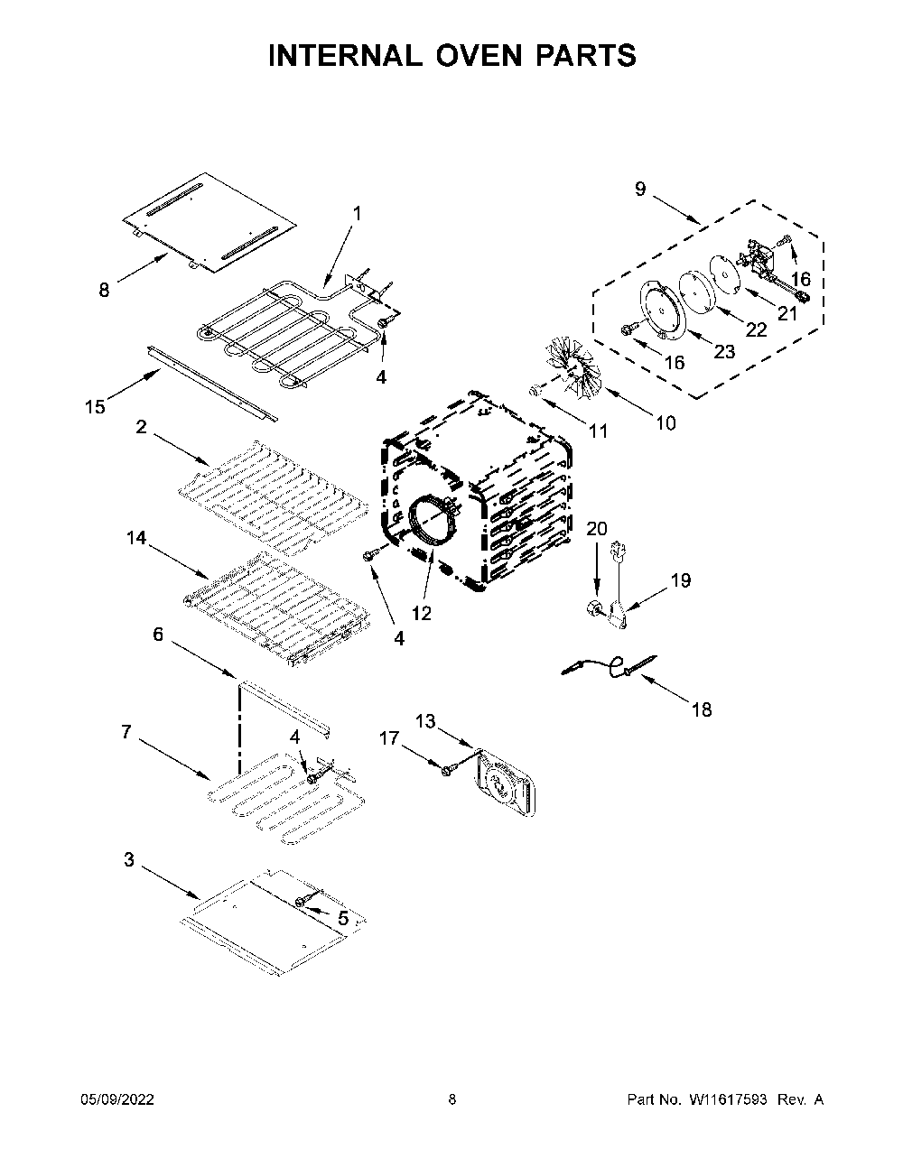 Internal Oven Parts Diagram and Parts List for KOCE507ESS20  KitchenAid Wall Oven