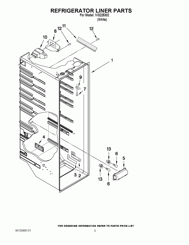 REFRIGERATOR LINER PARTS Diagram and Parts List for IVS225302  Inglis Refrigerator