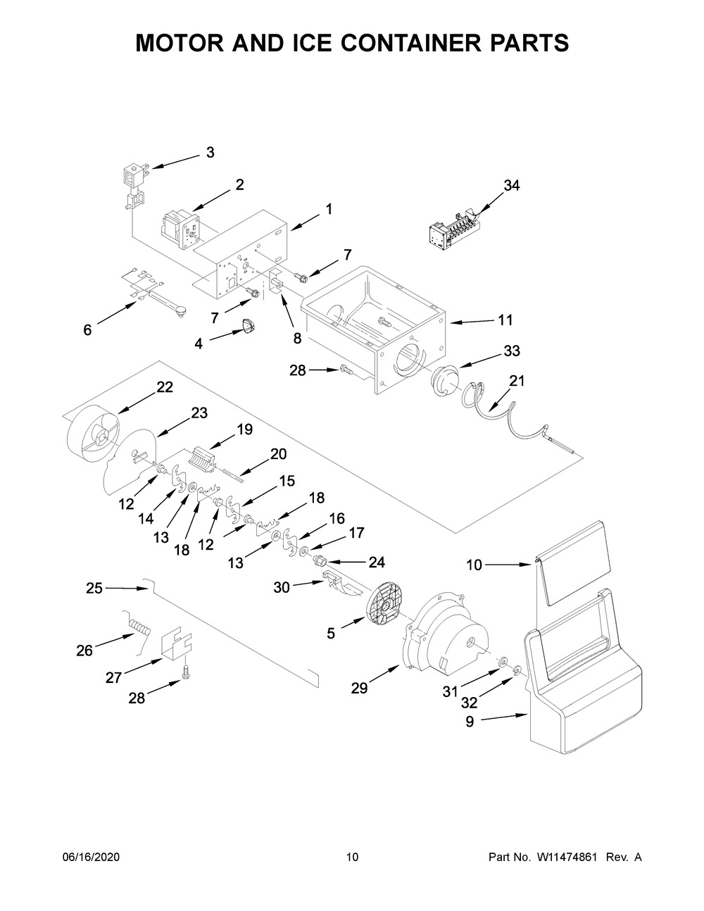 Motor And Ice Container Parts Diagram and Parts List for WRS335SDHW03  Whirlpool Refrigerator