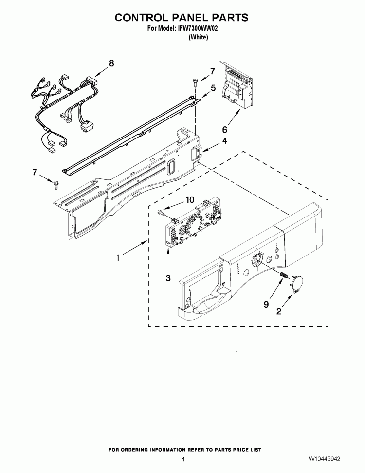 CONTROL PANEL PARTS Diagram and Parts List for IFW7300WW02  Inglis Washer