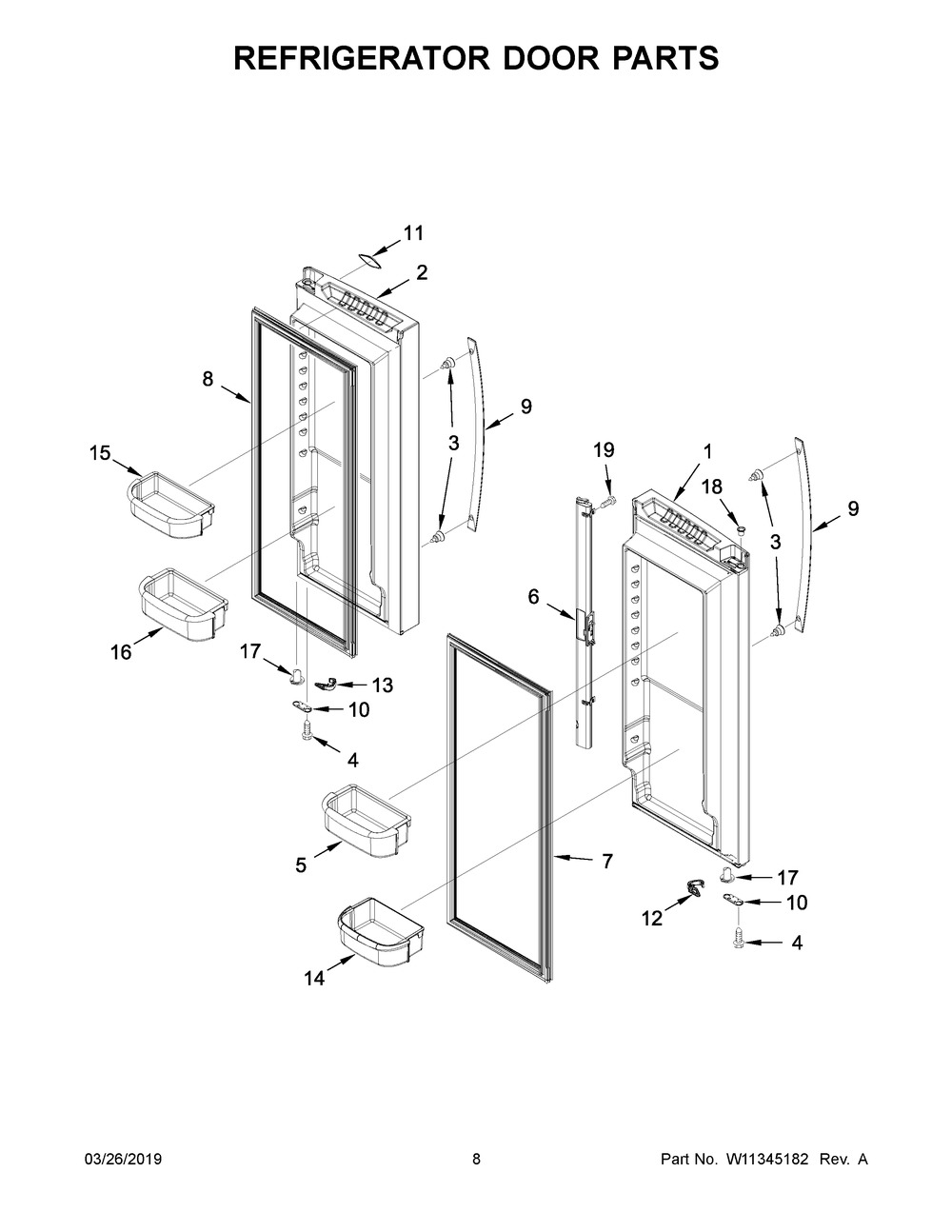 Refrigerator Door Parts Diagram and Parts List for WRF532SMHW01  Whirlpool Refrigerator