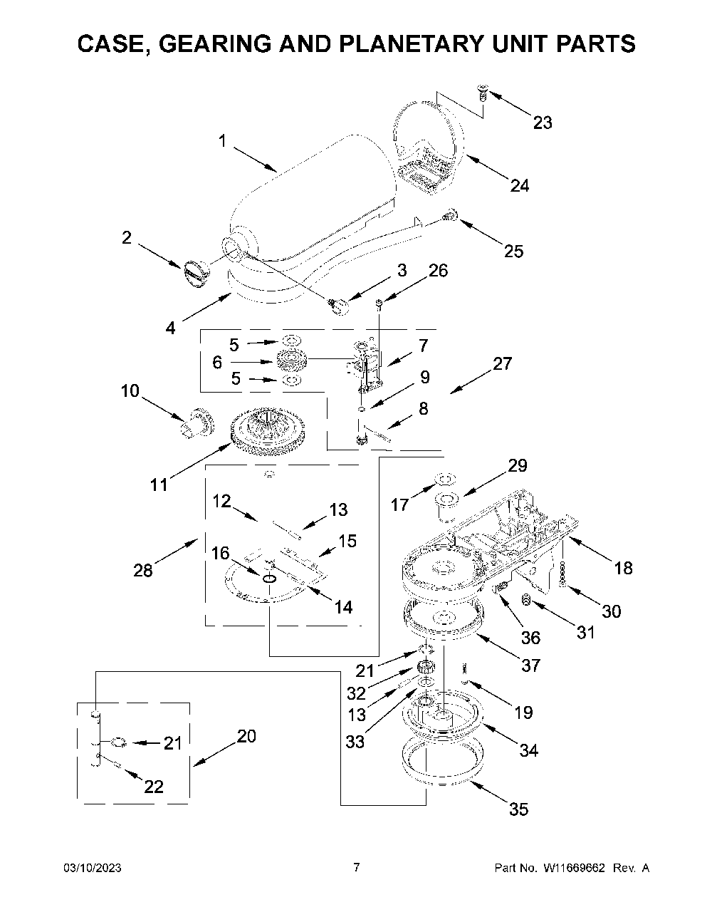 Case, Gearing And Planetary Unit Parts Diagram and Parts List for KSM150PSDR5  KitchenAid Mixer