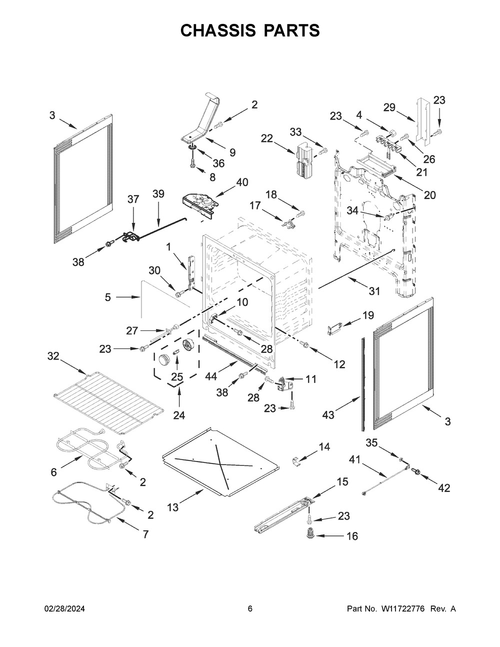 Chassis Parts Diagram and Parts List for YWFES3530RS0  Whirlpool Range