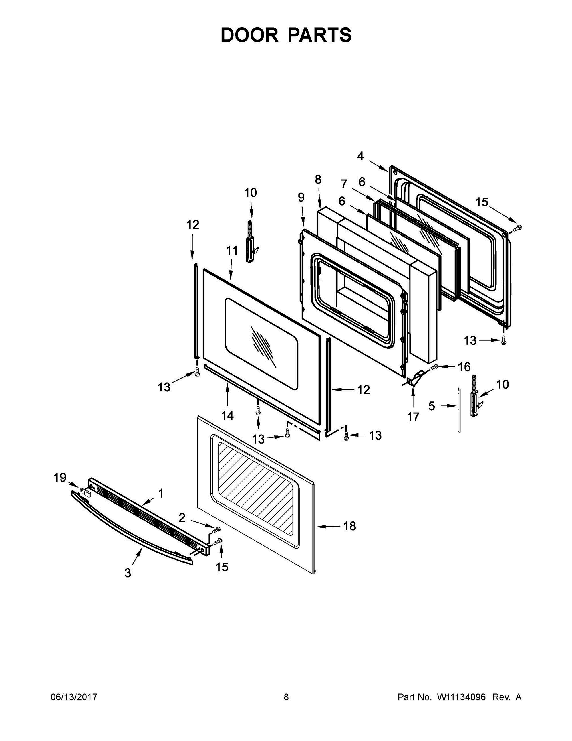 05 - DOOR PARTS Diagram and Parts List for WFE530C0EB1  Whirlpool Range