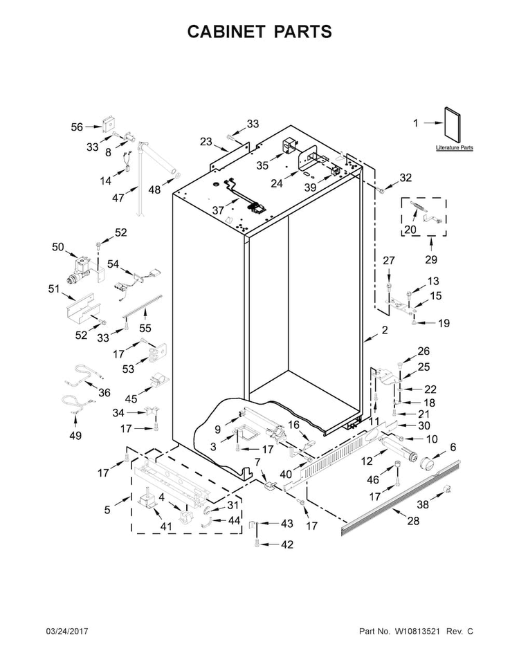 Cabinet Parts Diagram and Parts List for KBSN608EBS00  KitchenAid Refrigerator