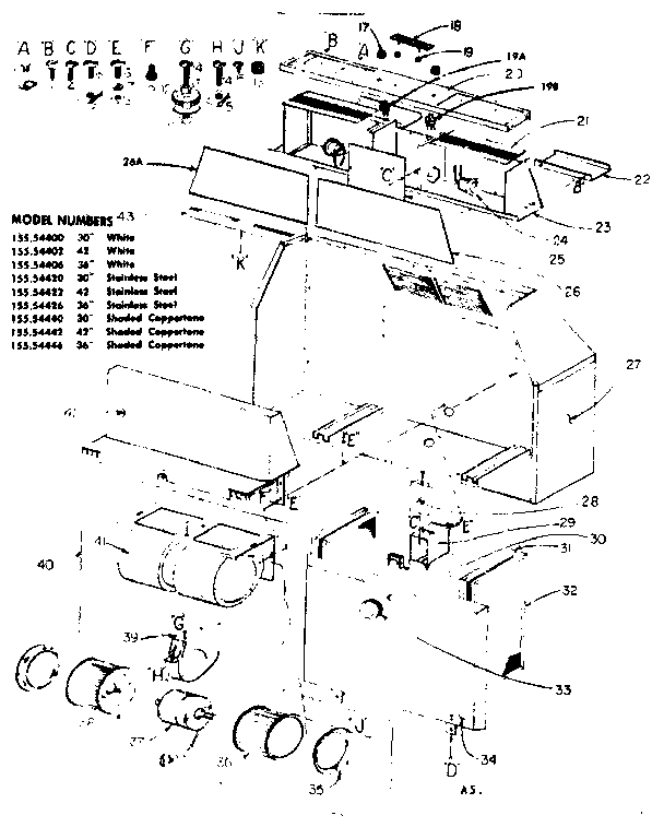 Range Hood Assembly Diagram and Parts List for 15554406  Kenmore Range Hood
