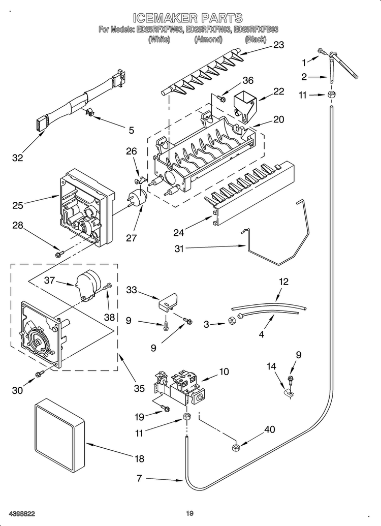 Ice Maker/optional Diagram and Parts List for OEMED25RFXFW03  Whirlpool Refrigerator