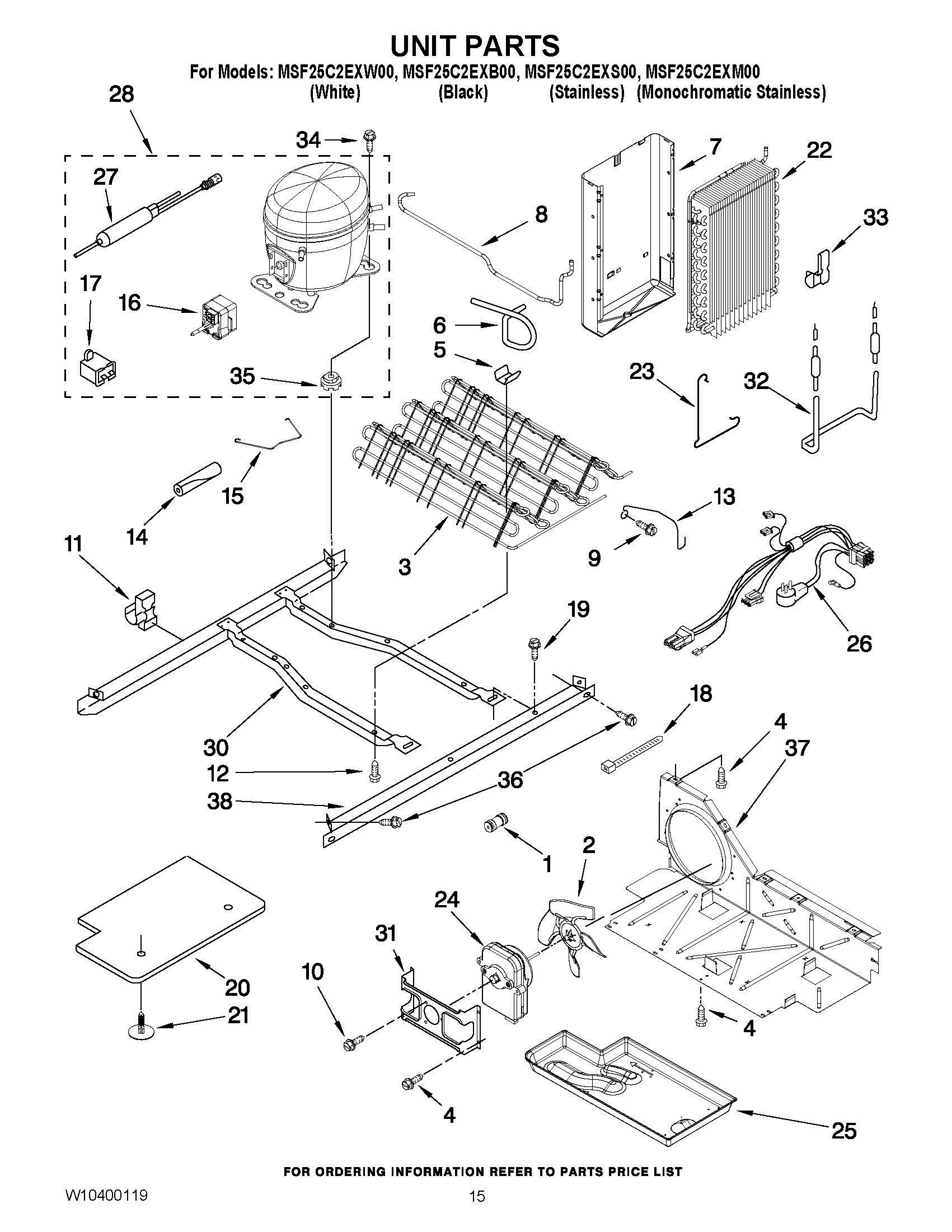 11 - UNIT PARTS Diagram and Parts List for MSF25C2EXS00  Whirlpool Refrigerator