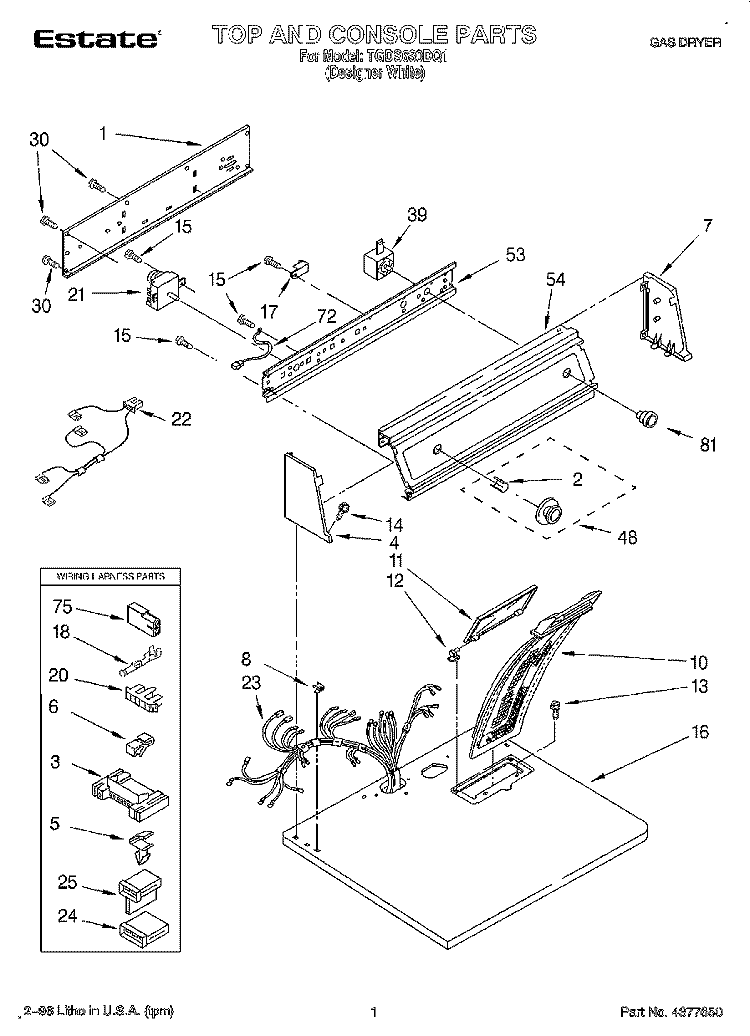 TOP AND CONSOLE, LIT/OPTIONAL Diagram and Parts List for TGDS680DQ1  Estate Dryer
