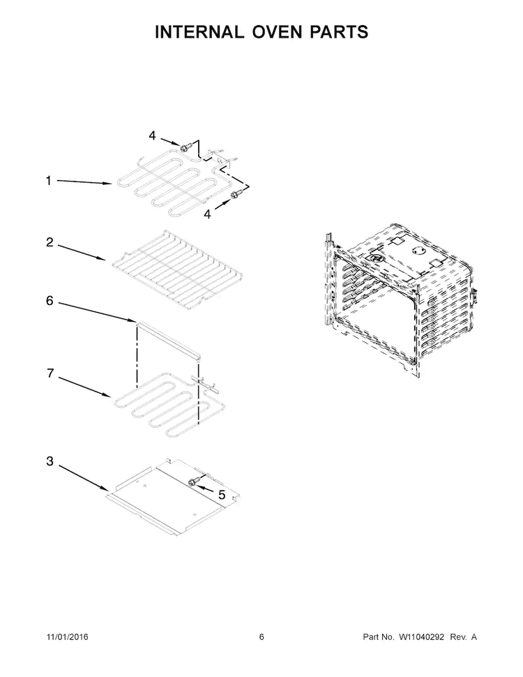 Internal Oven Parts Diagram and Parts List for WOS51EC7AS04  Whirlpool Wall Oven