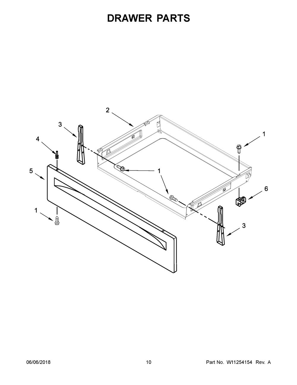 Drawer Parts Diagram and Parts List for YWFC150M0EW2  Whirlpool Range