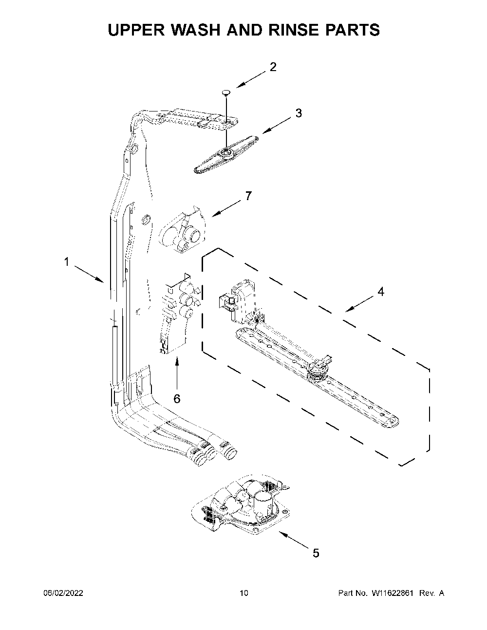 Upper Wash And Rinse Parts Diagram and Parts List for KDFM404KBS1  KitchenAid Dishwasher