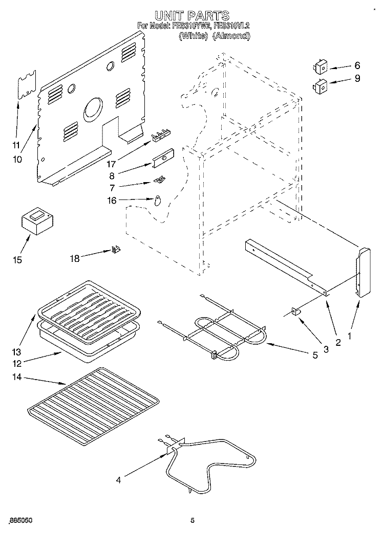 UNIT Diagram and Parts List for FES310YL2  Whirlpool Range