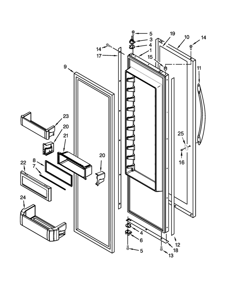 Refrigerator Door Parts Diagram and Parts List for KSSC42QTS18  KitchenAid Refrigerator