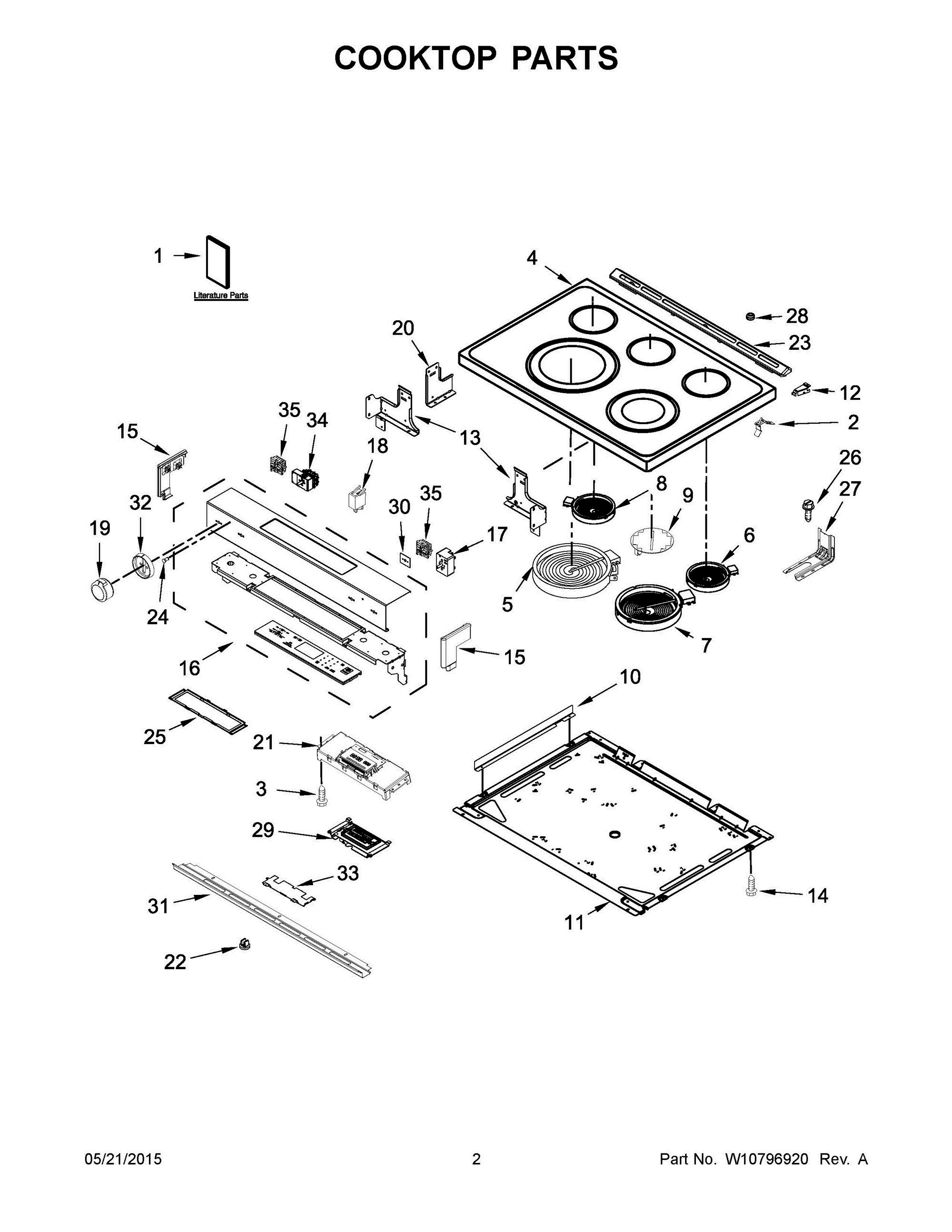 02 - COOKTOP PARTS Diagram and Parts List for YKSEG700EBL0  Whirlpool Range