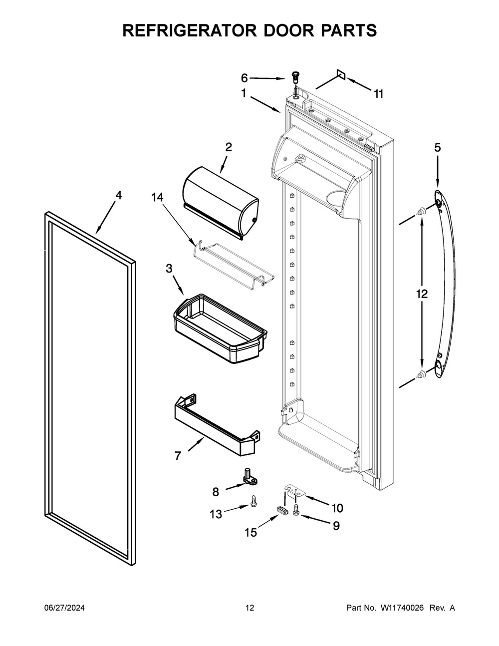 07 - Refrigerator Door Parts Diagram and Parts List for WRS325SDHZ13  Whirlpool Refrigerator