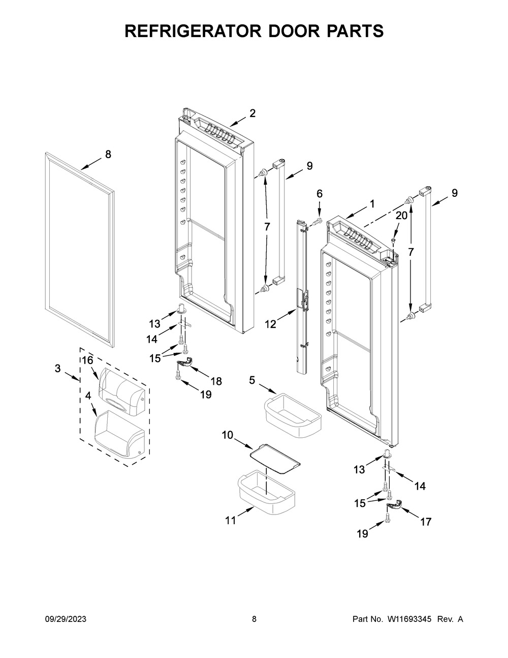 Refrigerator Door Parts Diagram and Parts List for KRFC300EBS08  KitchenAid Refrigerator