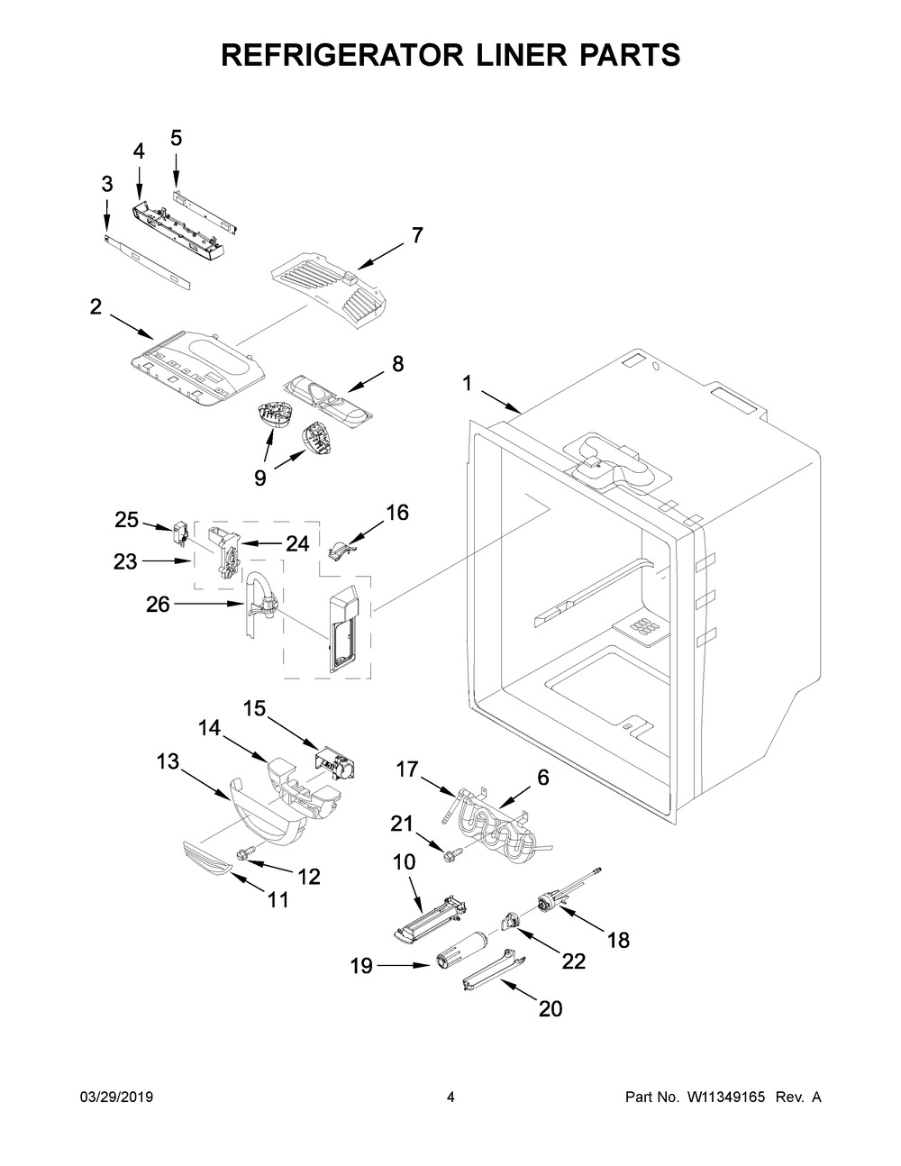 Refrigerator Liner Parts Diagram and Parts List for KRFC302EPA02  Whirlpool Refrigerator