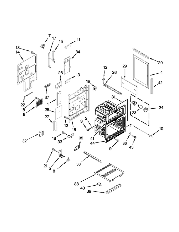 Chassis Parts Diagram and Parts List for KFED500ESS00  KitchenAid Range