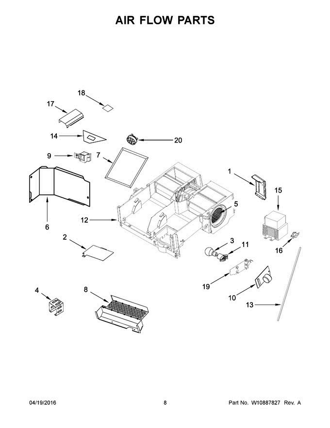 05 - Air Flow Parts Diagram and Parts List for YWMH53520CE1  Whirlpool Microwave