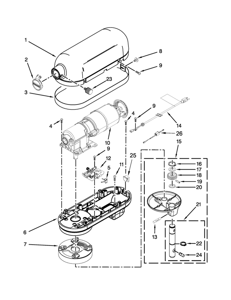 Case, Gearing And Planetary Unit Parts Diagram and Parts List for 5KSM6521XBAC0  KitchenAid Mixer