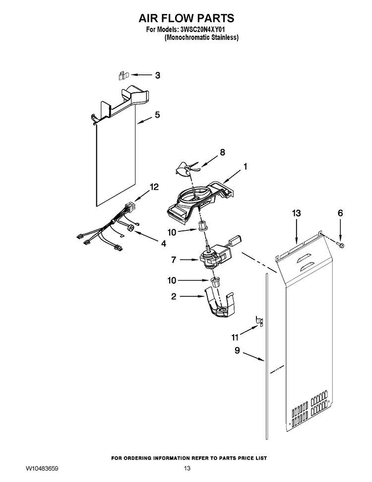 AIR FLOW PARTS Diagram and Parts List for 3WSC20N4XY01  Whirlpool Refrigerator