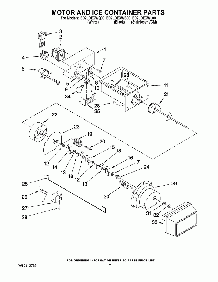 MOTOR AND ICE CONTAINER PARTS Diagram and Parts List for ED2LDEXWL00  Whirlpool Refrigerator