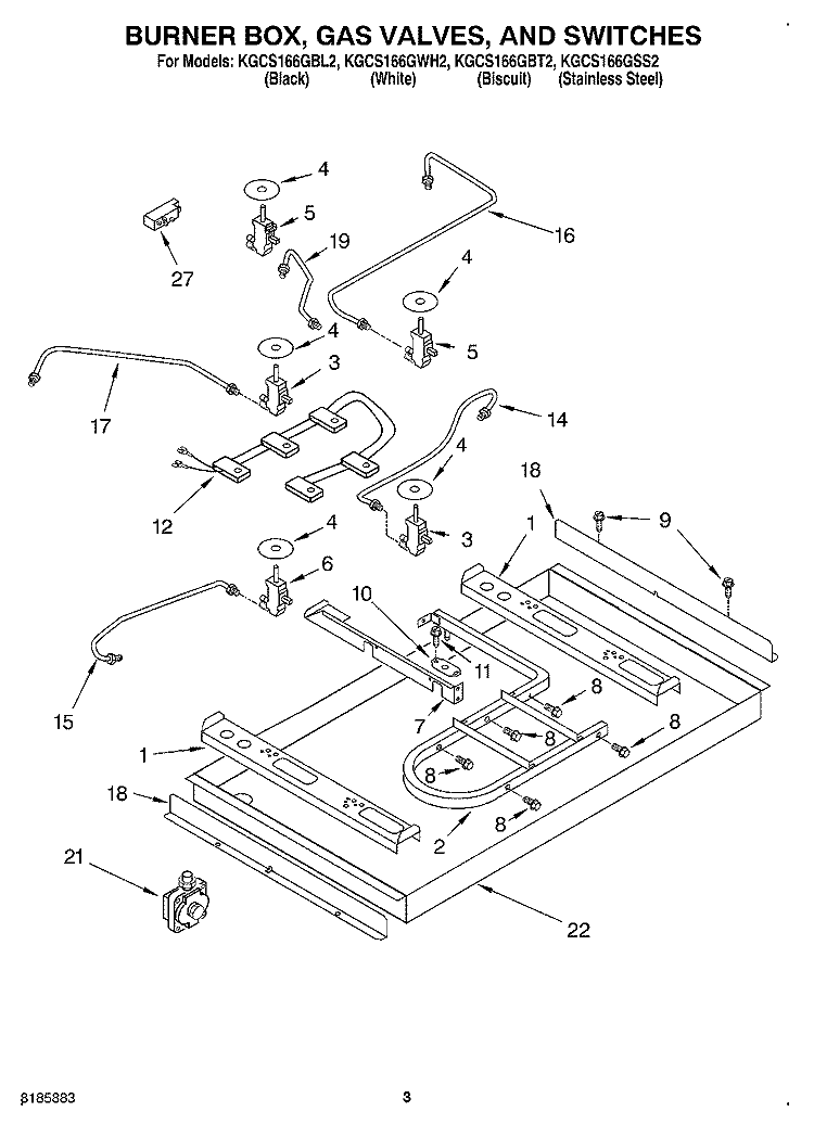 SECTION Diagram and Parts List for KGCS166GBT2  KitchenAid Cooktop