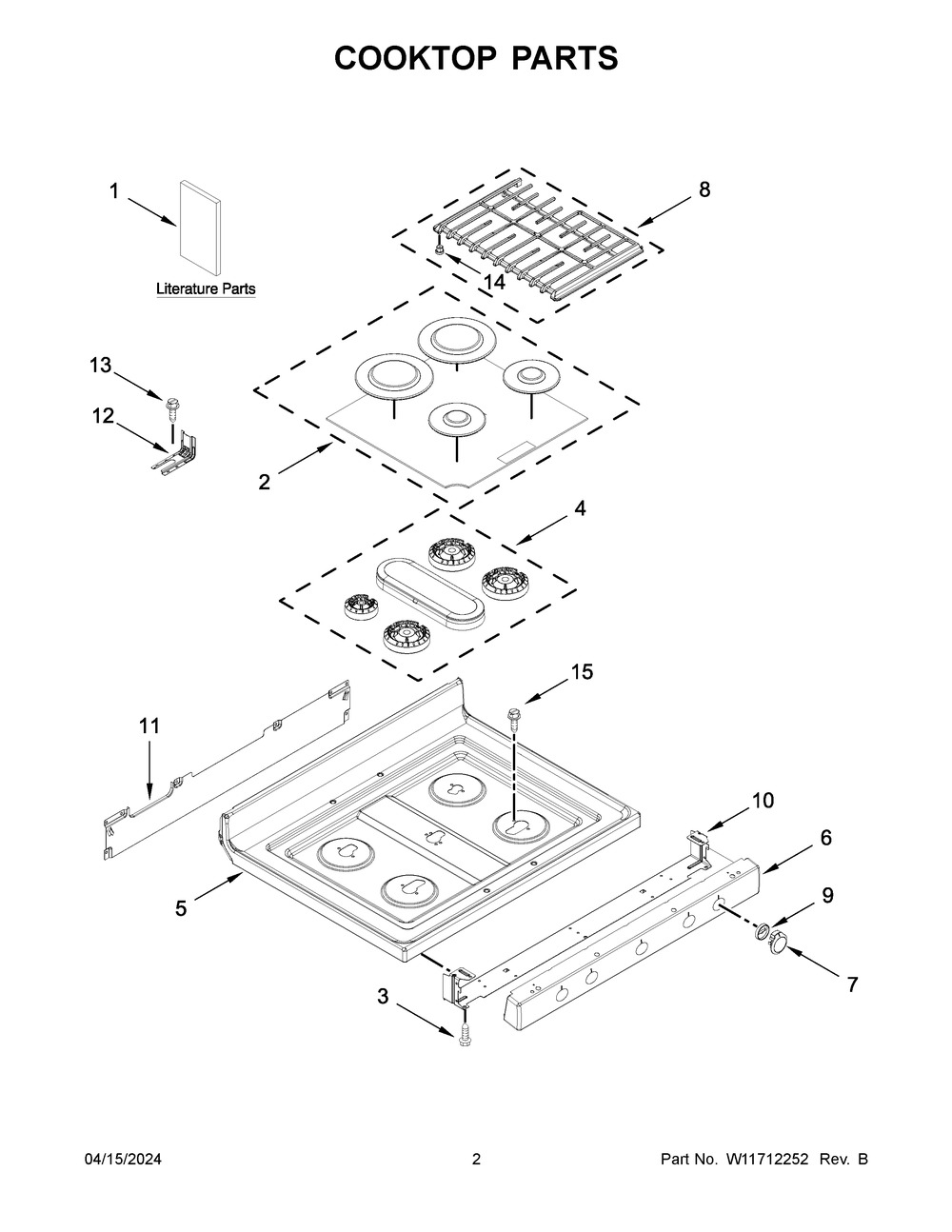 Cooktop Parts Diagram and Parts List for KFGG504KPS4  KitchenAid Range