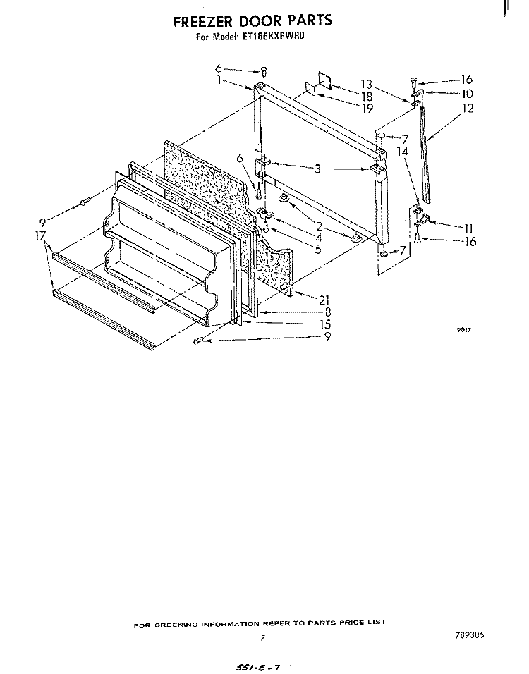FREEZER DOOR Diagram and Parts List for ET16EKXPWR0  Whirlpool Refrigerator