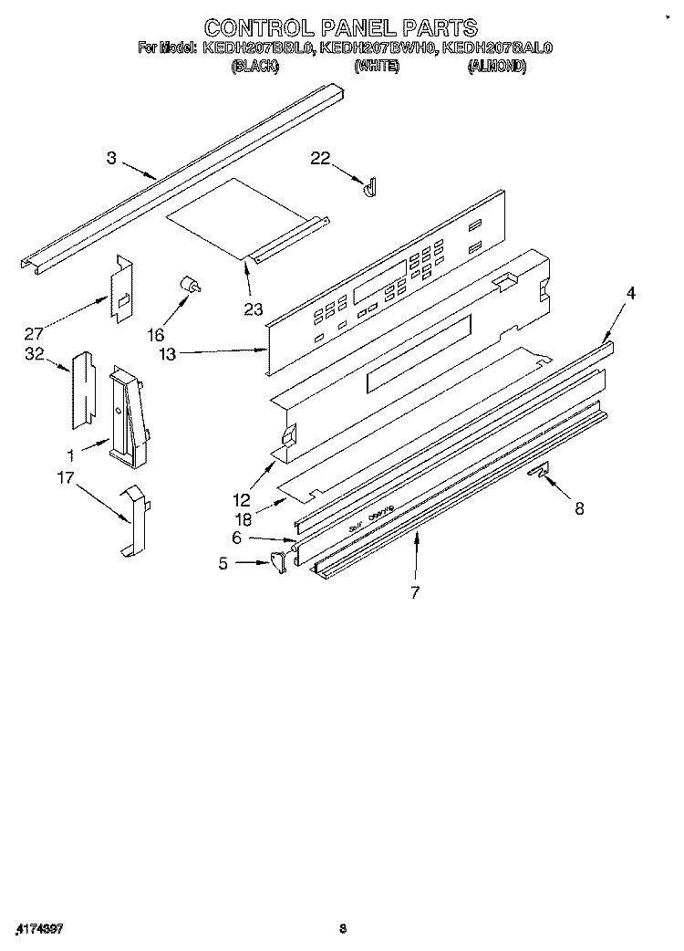 CONTROL PANEL Diagram and Parts List for KEDH207BAL0  KitchenAid Range