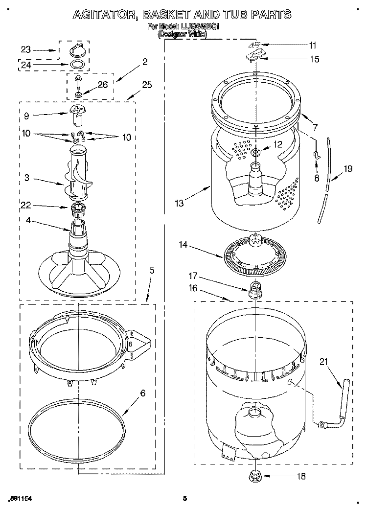 AGITATOR, BASKET AND TUB Diagram and Parts List for LLR9245BQ1  Whirlpool Washer