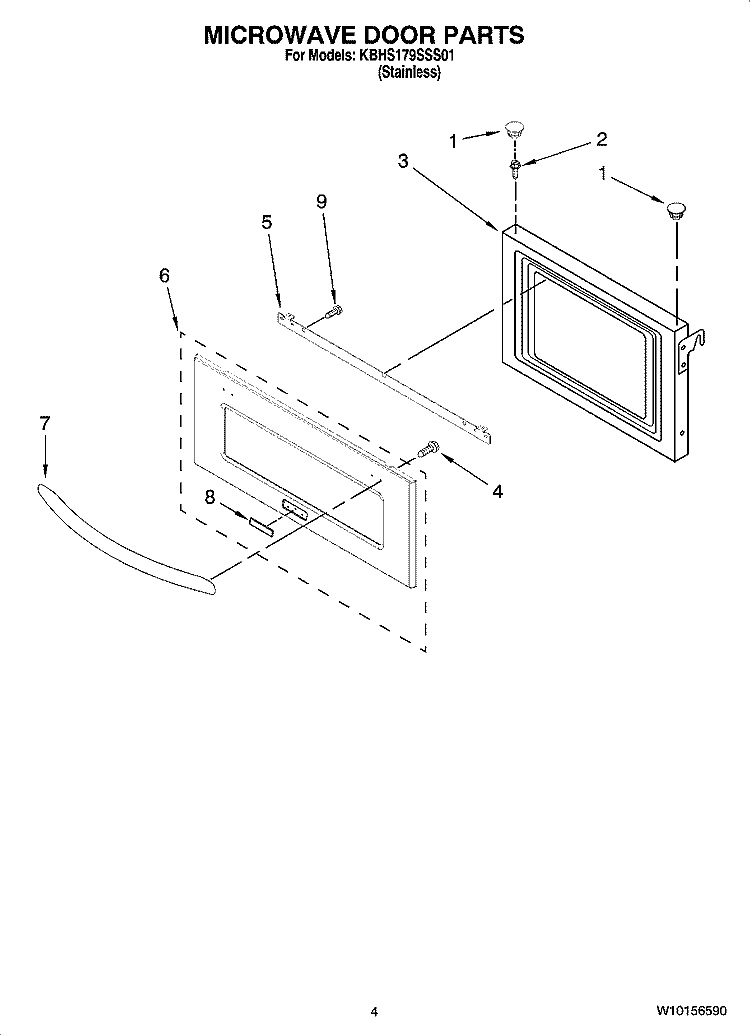 MICROWAVE DOOR PARTS Diagram and Parts List for KBHS179SSS01  KitchenAid Microwave