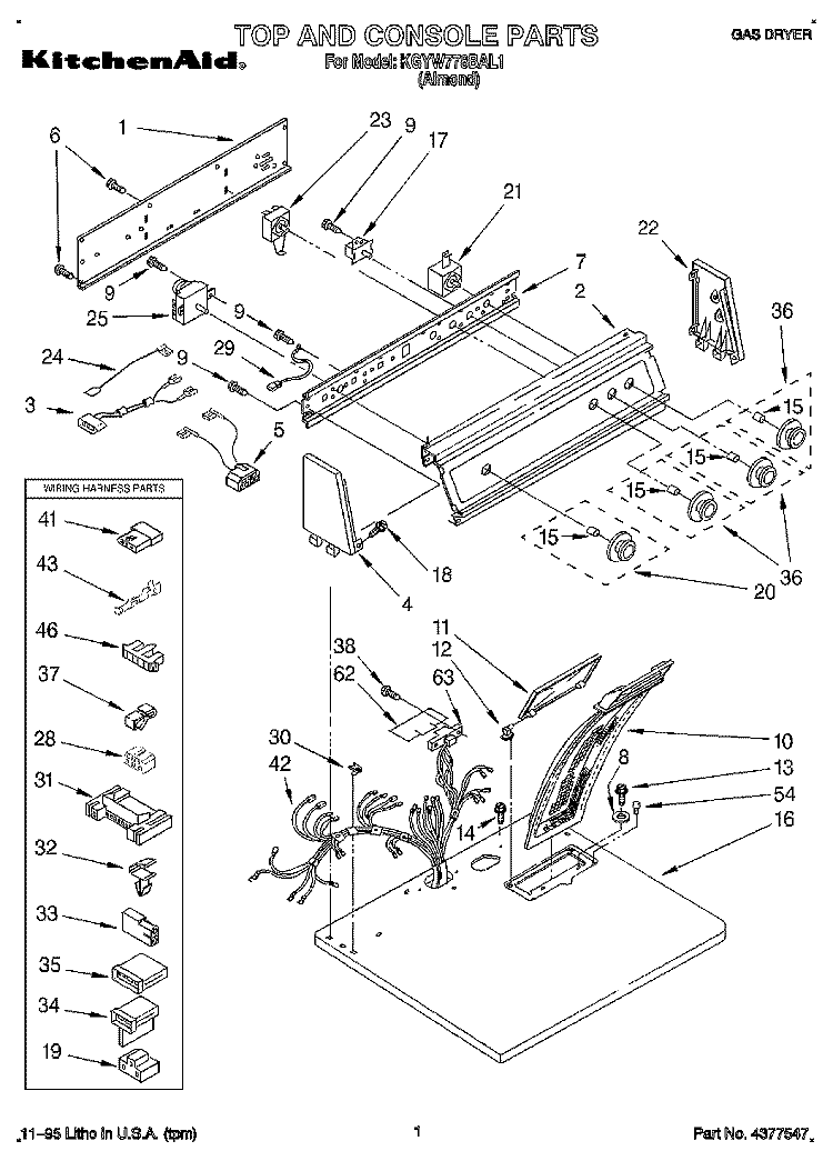 TOP AND CONSOLE, LIT/OPTIONAL Diagram and Parts List for KGYW778BAL1  KitchenAid Dryer