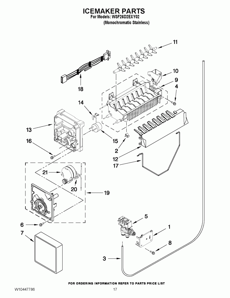 ICEMAKER PARTS Diagram and Parts List for WSF26D2EXY02  Whirlpool Refrigerator