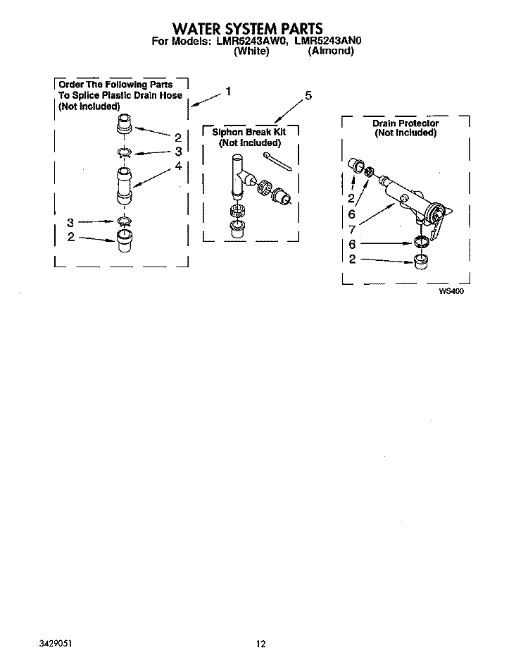 WATER SYSTEM Diagram and Parts List for LMR5243AW0  Whirlpool Washer