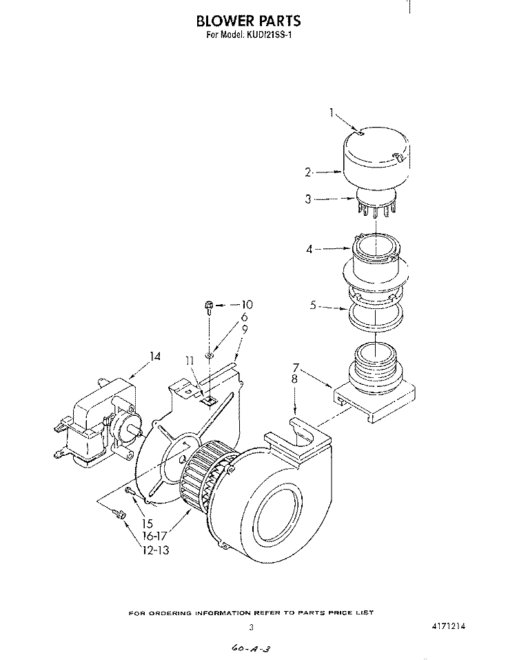 BLOWER Diagram and Parts List for KUD121SS1  KitchenAid Dishwasher