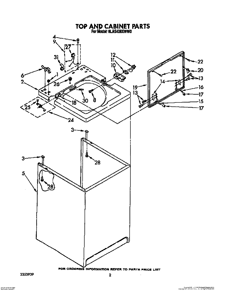 TOP AND CABINET, LIT/OPTIONAL Diagram and Parts List for 6LA5400XWW0  Whirlpool Washer