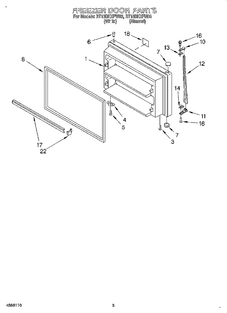 FREEZER DOOR Diagram and Parts List for RT18DKXFN03  Roper Refrigerator