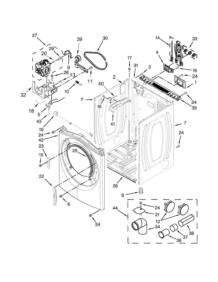 Cabinet Parts Diagram and Parts List for WED71HEDW0  Whirlpool Dryer