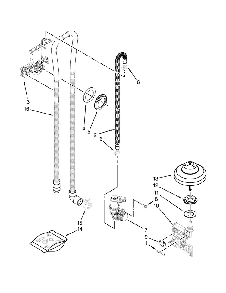 Fill, Drain And Overfill Parts Diagram and Parts List for KDTE204ESS1  KitchenAid Dishwasher