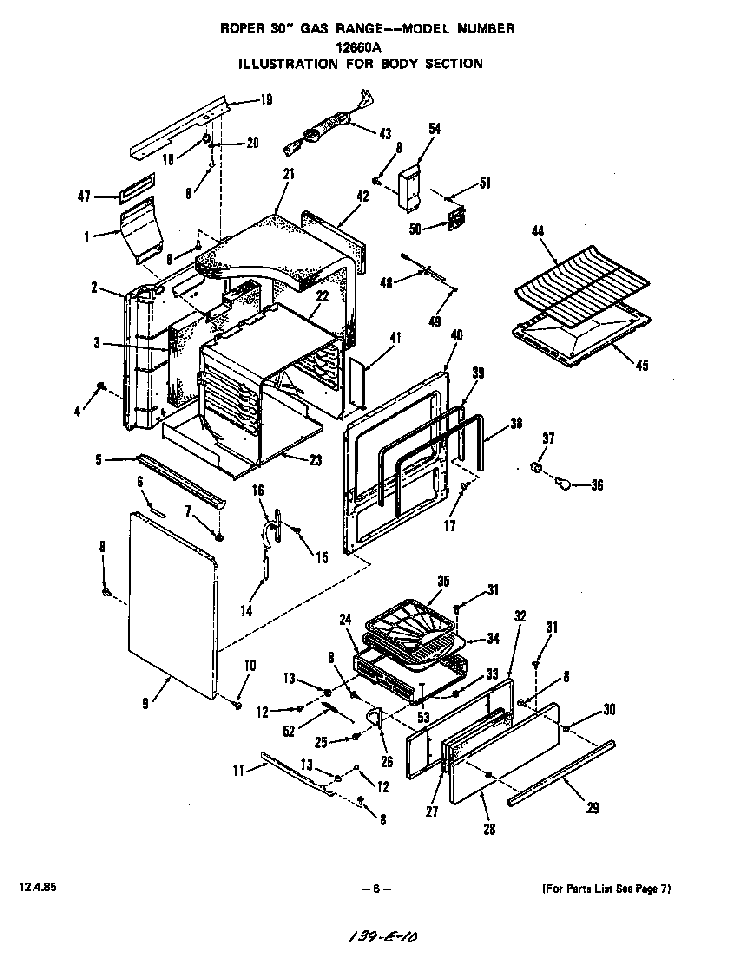 Body Diagram and Parts List for 1266*0A  Roper Range